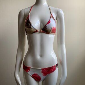 Sauvage california Rose print gold buckle bikini